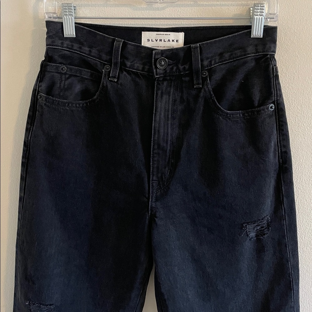 SLVRLAKE London Jeans Women's Size 26 Straight Leg Distressed Black - Picture 4 of 11